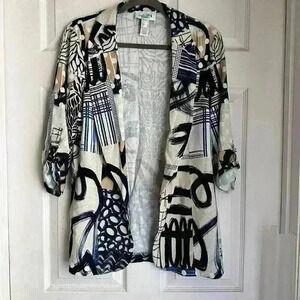 Joseph Ribkoff Abstract Woven Blazer Style Beige Blue Coastal Sz 8